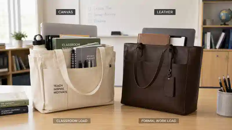 Kanvas vs Ġilda Għalliema Tote Bags: Liema Huwa Aħjar għall-Kotba, Laptop, u Provvisti tal-Klassi?